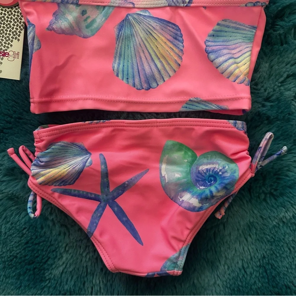 Kensie Girl Pink and Blue Seashell Bikini Size 2T
